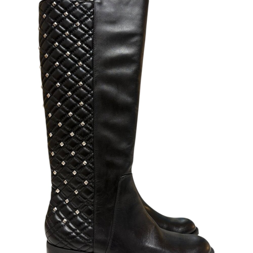 Adrienne Vittadini Black Leather Studded Knee-high Boots (6)